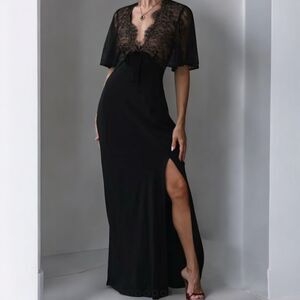 Rumored Black S Lace Verona Maxi Slip Dress Coquette Whimsigoth Witchy HOCO Long